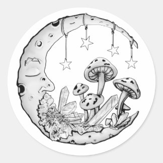 Hemelse maan paddenstoel liefhebber ronde sticker