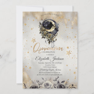 Hemelse Maan Rozen Sterren Quinceanera  Kaart