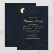 Hemelse Maan Sterren Middenblauw Slaperpartijtje Kaart (Voorkant / Achterkant)