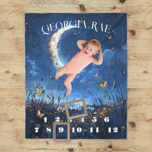 Hemelse Maan & Vlinder Baby Mijlpalen Fleece Deken