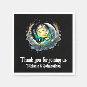 Hemelse maan zwart groene sterrenhemel nacht servet