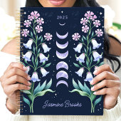 Hemelse Maanfase Bloemige Aangepaste Naam Planner