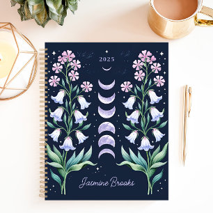 Hemelse Maanfase Bloemige Aangepaste Naam Planner