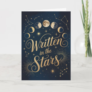 Hemelse Maanfase Goud en Marineblauw Zodiacale Ver Kaart
