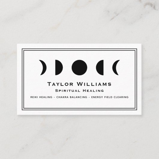 Hemelse Maanfasen Spiritueel Genezer Zwart Wit Visitekaartje (Voorkant)