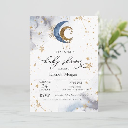 Hemelse manen, Sterren Baby shower Kaart (Staand voorkant)