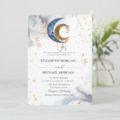 Hemelse manen, sterren bruiloft uitnodiging (Staand voorkant)