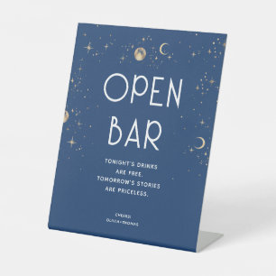 Hemelse Marine Blauw en Goud Huwelijk Open Bar Reclamebord Met Voetstuk