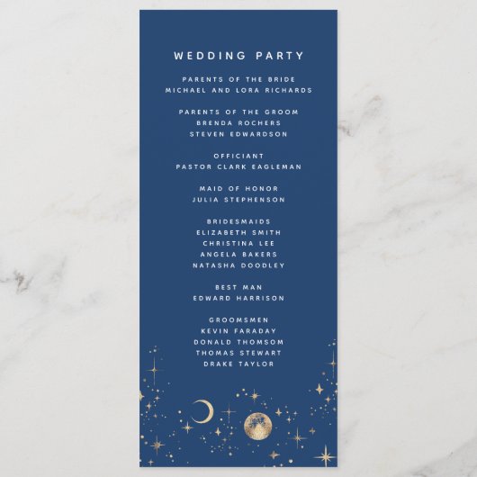 Hemelse Marine Blauw en Goud Trouwprogramma's Programma (Achterkant)