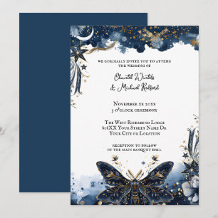 Hemelse Marine Blauw en Gouden Mot Romantische bru Kaart