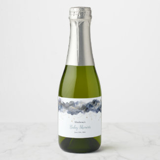 Hemelse marine waterverf wolk baby shower sparkling wijnetiket