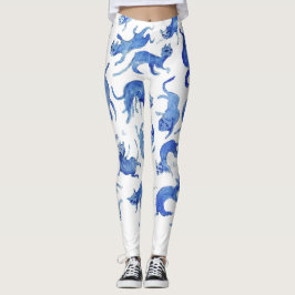 Hemelse Ming-katten Blauw Witte Chinoiserie Leggin Leggings