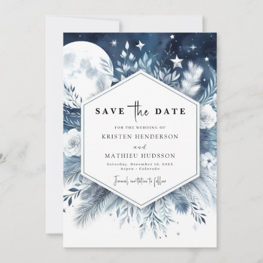 Hemelse Minimale Maanverlichte bruiloft Save The Date (Voorkant)