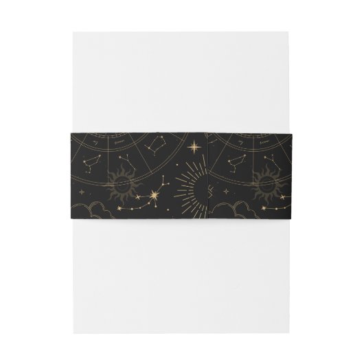 Hemelse Mystieke Elementen Starsigns Zwart Goud Uitnodigingen Wikkel (Achterkant Voorbeeld)