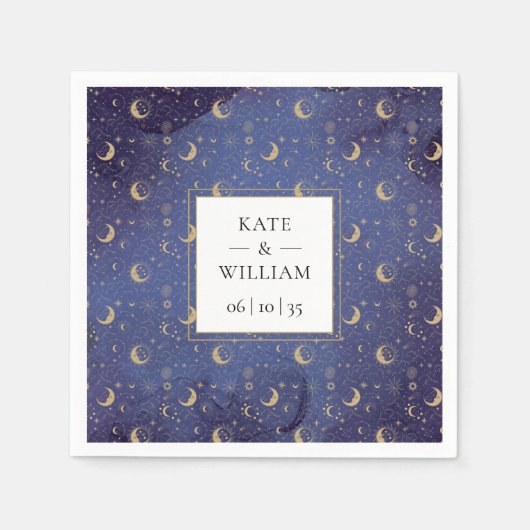 Hemelse mystieke gouden manen en sterren bruiloft servet (Voorkant)