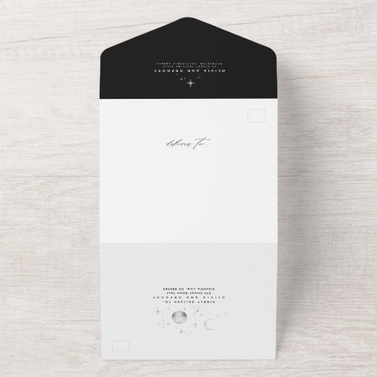 Hemelse Mystieke Maan Sterren Halo Bruiloft All In One Uitnodiging (Buitenkant)