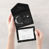 Hemelse Mystieke Maan Sterren Halo Bruiloft All In One Uitnodiging (Afscheurbaar)