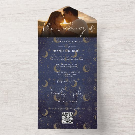 Hemelse Mystieke QR-Code Trouwfoto All In One Uitnodiging (Binnen)