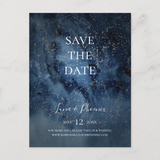 Hemelse Nachthemel | Goud Save The Date-ansichtkaa Uitnodiging Briefkaart (Voorkant)