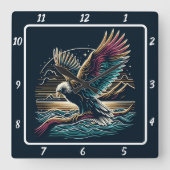 Hemelse Neon Eagle Vierkante Klok (Voorkant)
