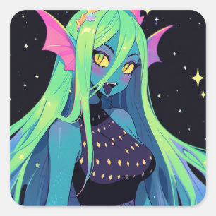 Hemelse Neon Zeemeermin - Kawaii Kosmische Siren V Vierkante Sticker