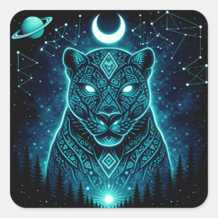 Hemelse Panter – Kosmische Schaduw Wildlife Melkwe Vierkante Sticker