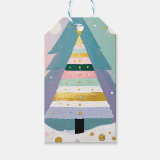 Hemelse Pastel Kerstboom Cadeaulabel (Voorkant)