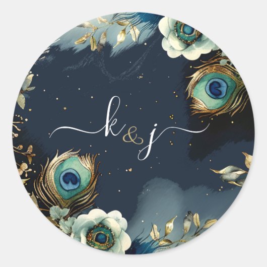 Hemelse Peacock Feathers Wedding Ronde Sticker (Voorkant)