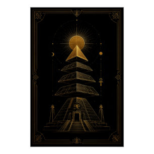 Hemelse piramide tempel in zwart en goud poster perfect poster