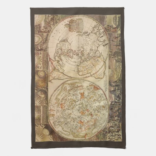  hemelse planisfeer kaart door Joseph Moxon Theedoek (Verticaal)