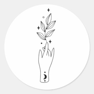 Hemelse Plant Hand Lijn Kunst Ronde Sticker