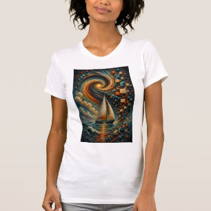 Hemelse Reis Abstracte 3D Micro Mozaïek Zeilboot T-shirt