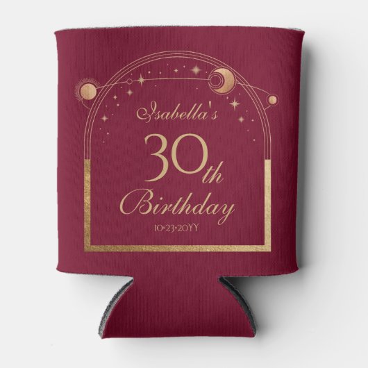 Hemelse Rode Gouden Zon Maan Sterren 30e Verjaarda Blikjeskoeler (Voorkant)