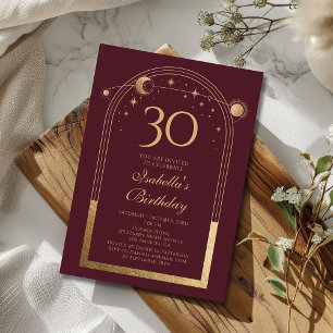 Hemelse Rode Gouden Zon Maan Sterren 30e Verjaarda Kaart