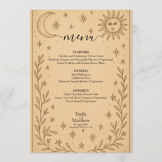 Hemelse Romance Mystiek Hemels Ontwerp Menu (Voorkant)