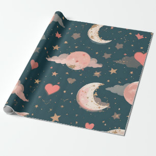 Hemelse Romantiek Droomvolle Maan & Sterren Valent Cadeaupapier