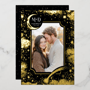 Hemelse Romantische Sterrennacht Trouwfoto Folie Uitnodiging