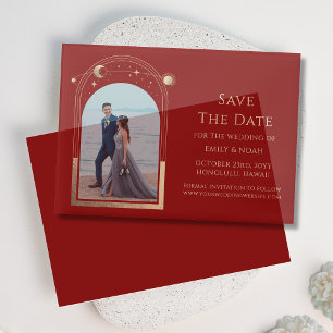 Hemelse Rood Gouden Foto Trouwen Save The Date Vellum Uitnodigingen