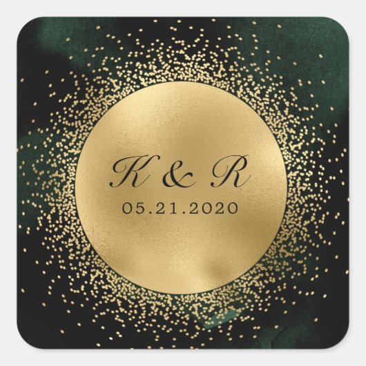 Hemelse Smaragd Gouden Maan Bruiloft Vierkante Sticker (Voorkant)