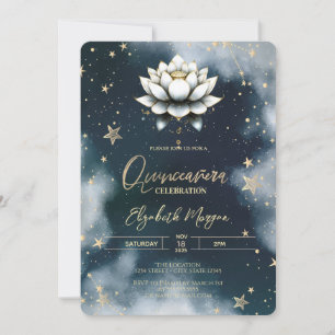 Hemelse sterren Witte Lotus Hemel Quinceanera Kaart