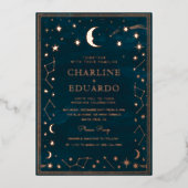 Hemelse Sterrenbeeld Gouden Trouw Folie Uitnodiging (Voorkant)