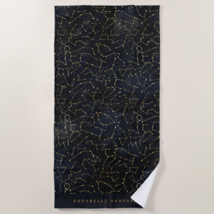 hemelse sterrenconstellatie goud en marineblauw strandlaken