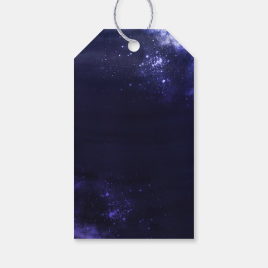 Hemelse Sterrenhemel en Gouden Maan Huwelijksthema Cadeaulabel (Achterkant)