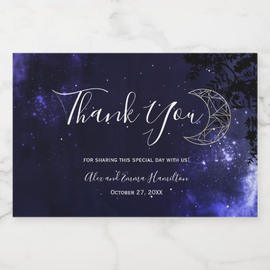 Hemelse Sterrenhemel en Gouden Maan Trouwthema Sparkling Wijnetiket (Enkel label)