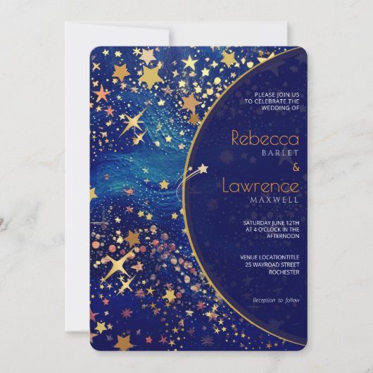 Hemelse sterrennacht blauwe bruiloft uitnodiging (Voorkant)