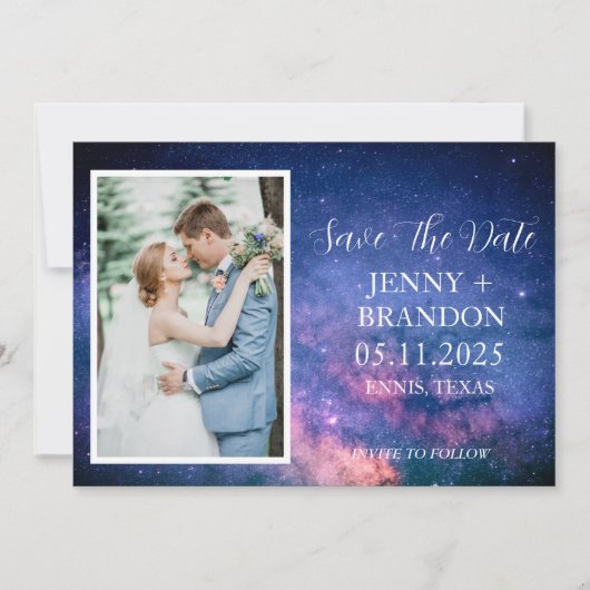 Hemelse Sterrennacht Sky Galaxy Foto Romantisch Save The Date (Voorkant)
