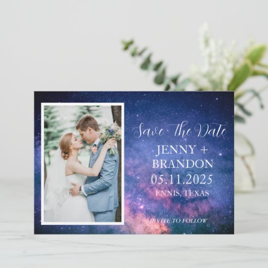 Hemelse Sterrennacht Sky Galaxy Foto Romantisch Save The Date (Staand voorkant)