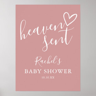 Hemelse Stof Roze Roze Meisje Baby Shower Bord Poster
