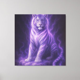 Hemelse Storm Witte Tijger – Elektrisch Blauwe Aur Canvas Afdruk