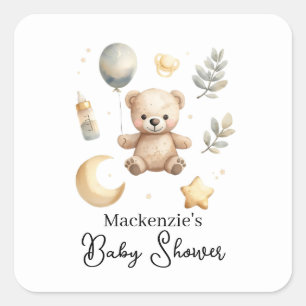 Hemelse teddybeer waterverf baby shower vierkante sticker